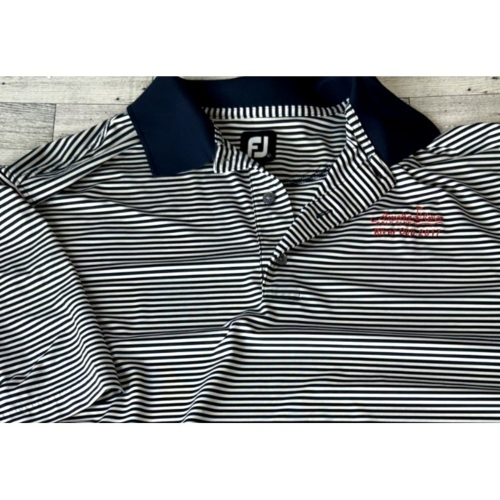 FootJoy Golf Shirt Mens XL Blue White Striped River Cup 2017 Huntsville CC Polo